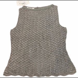 Celsa Crochet Sleeveless Sweater With Faux Pearls